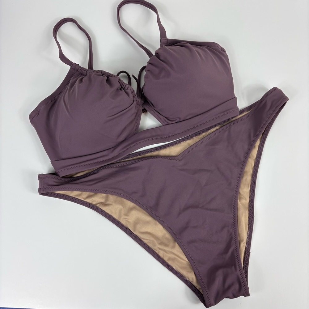 Shade & Shore Mauve Purple Bikini Swim Suite Womens L Padded Bra Adjustable
